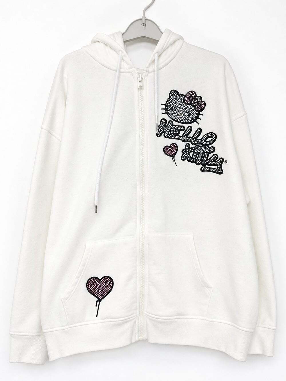 Hello Kitty x Forever21 white hoodie womens Large sequins emo Goth Anime D50